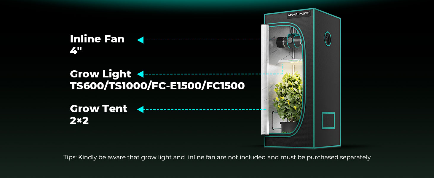 2x2tent with suggested fan and light